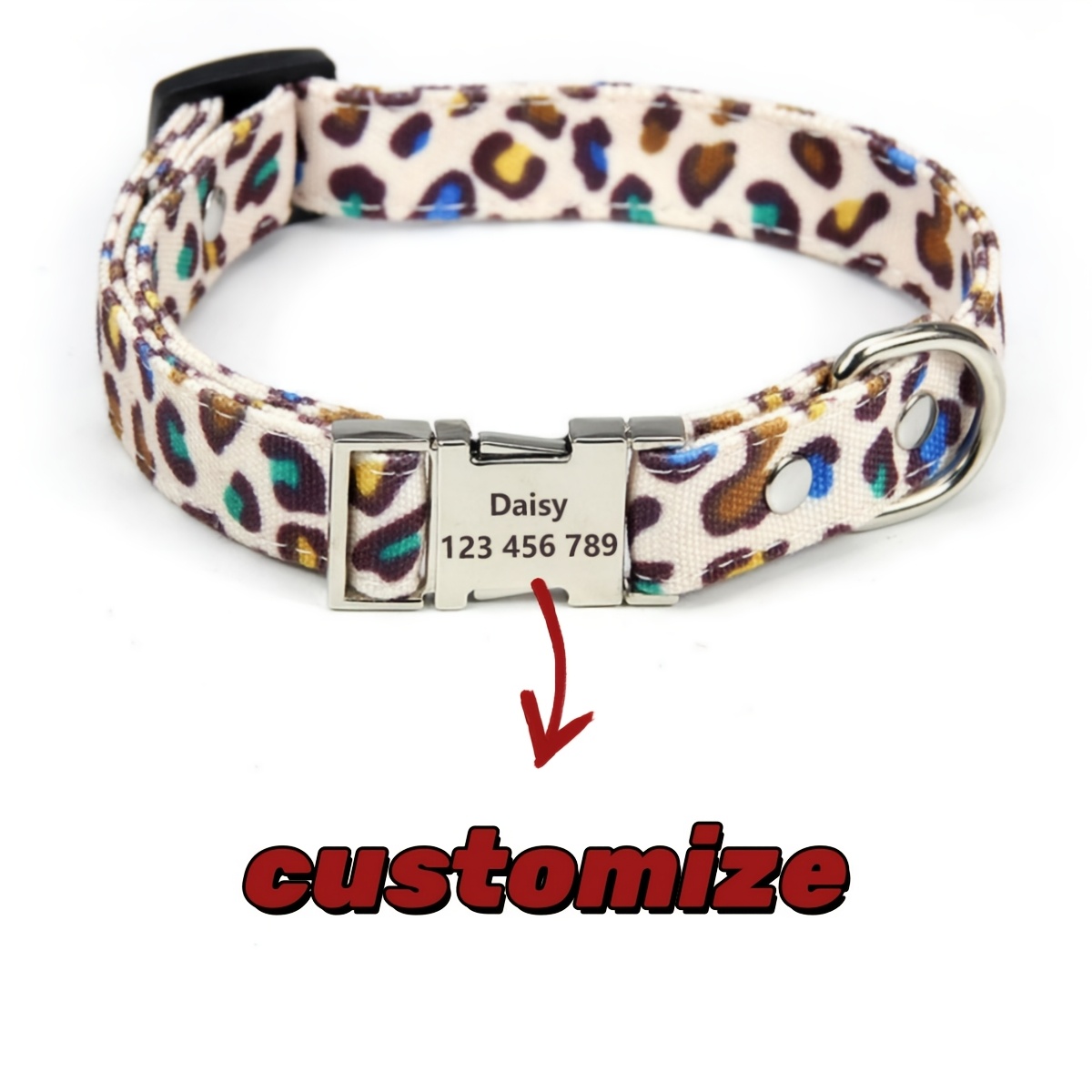 Customized Leopard Print Dog Collar and Leash Set