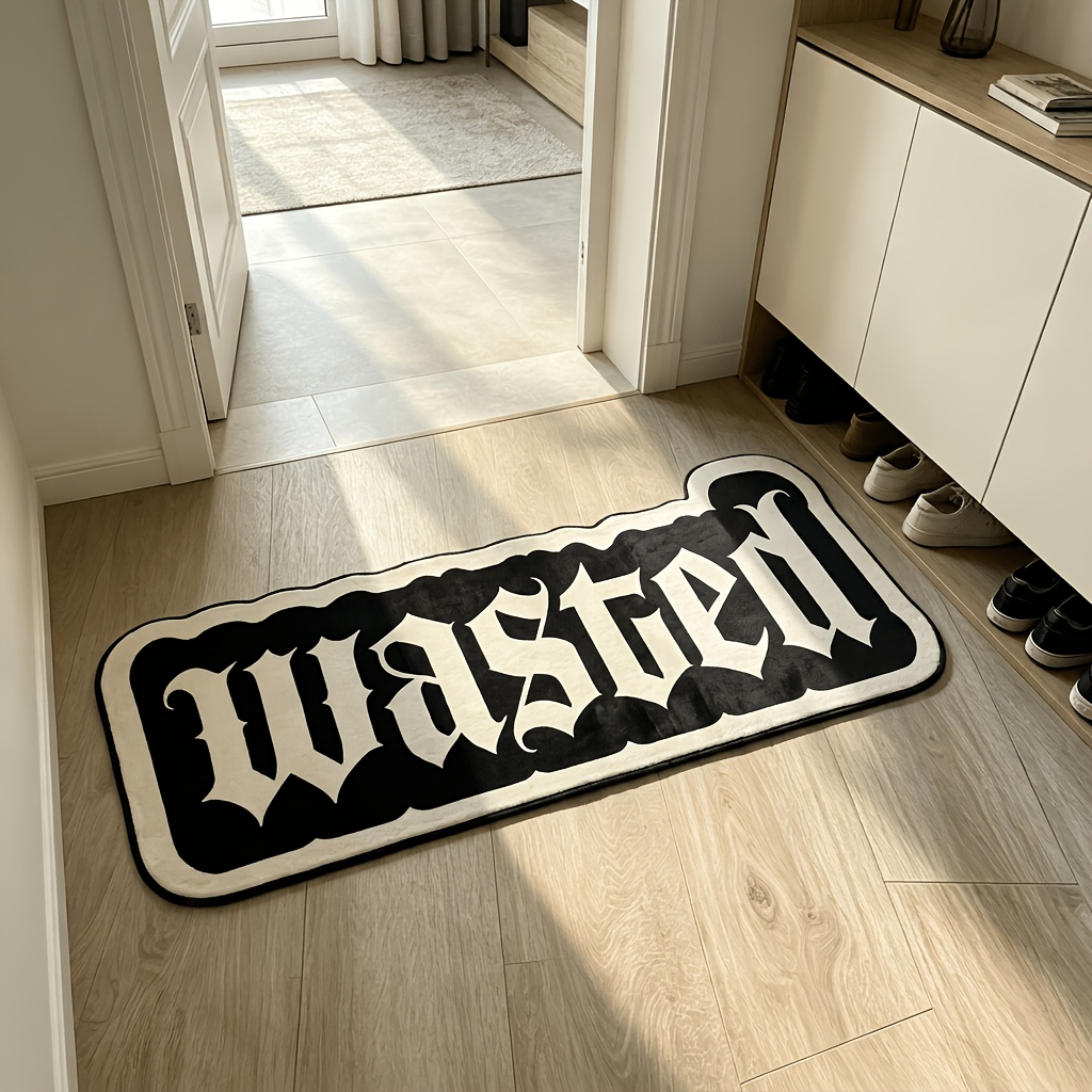 TEMU 1pc Gothic Flannel Rug Suitable For Home & Outdoor, Dark Gothic Runner With Irregular Shape - Thick Soft Machine Washable Bedside Rug Suitable
