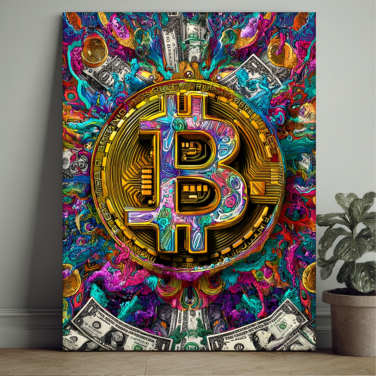 TEMU 1pc, With Frame, 12x16inch [2d Flat] Funny Style Colorful With Bright, Art, Abstract Canvas Art, Canvas Art, Money Canvas Art, Modern Canvas, 2d