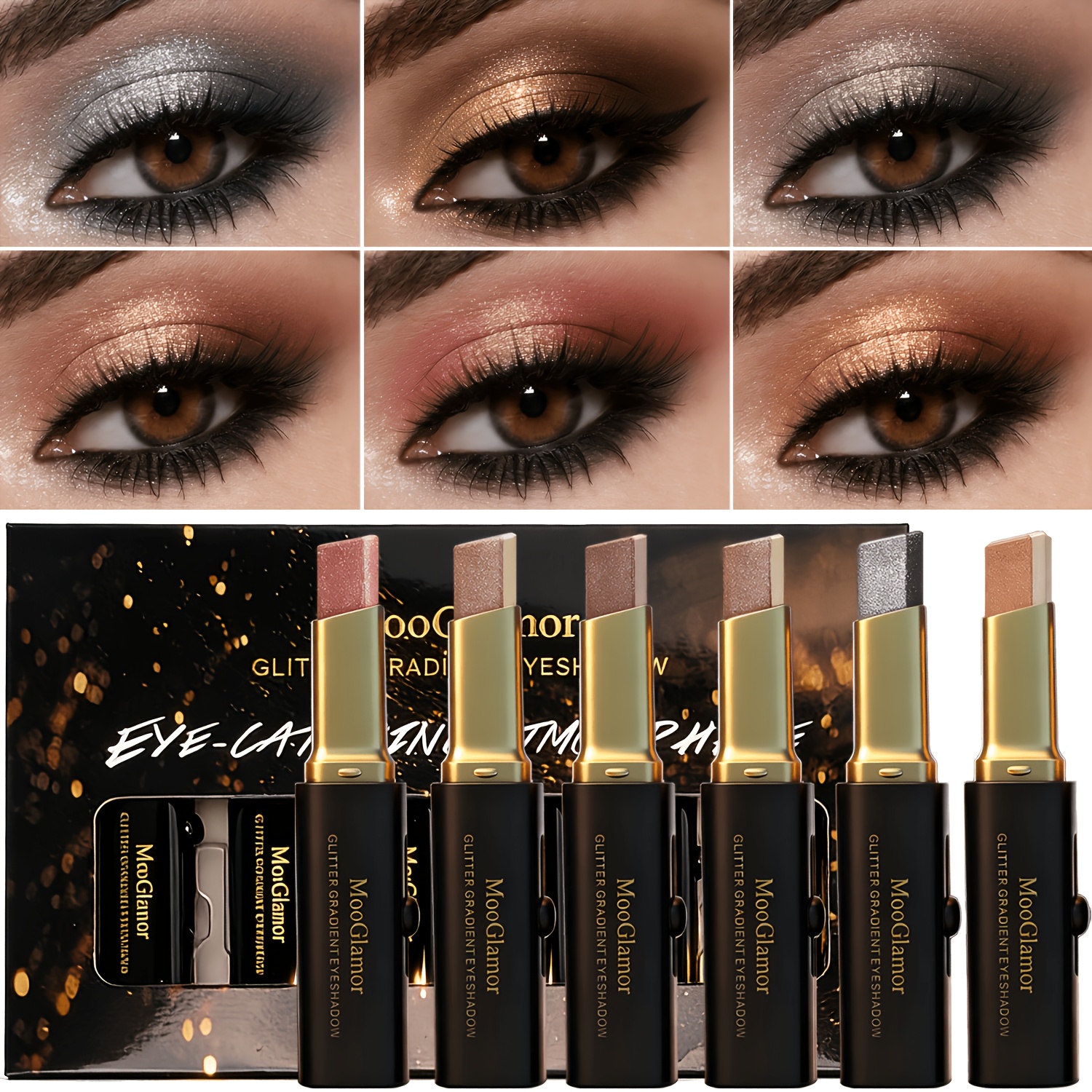 6pcs Set Of Gradient Eyeshadow Sticks, 6-color Matte Shimmer Highlight Eyeshadow, Portable Multi-use For Three-dimensional Eye Makeup Gift Box
