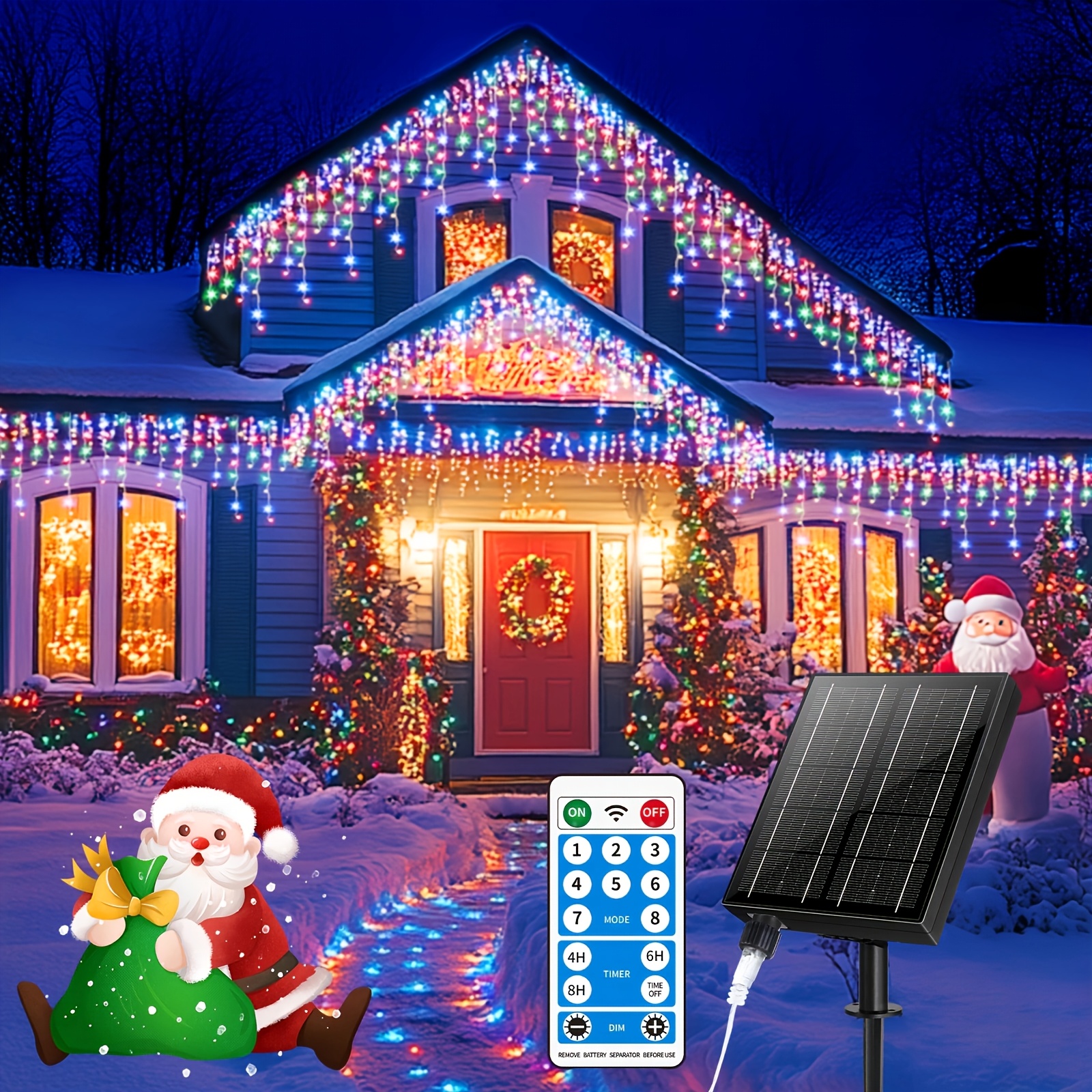 Image of Christmas Outdoor Icicle Lights Christmas Lights 28+4m 2500ma 820led Icicle Lights 8 Timing Remote Control Flash Light String Suitable For Christmas Roof Party Wedding Decoration (colorful)