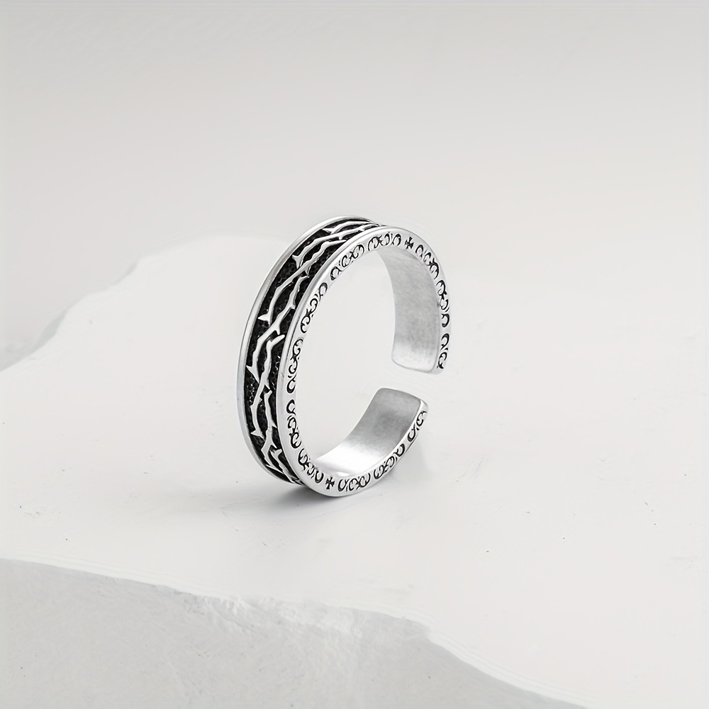 Vintage Distressed Striped Ring, Adjustable Size, Trendy Design