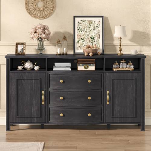 farmhouse buffet sideboard cabinet dark gray floor mount ideal for dining and living room use
