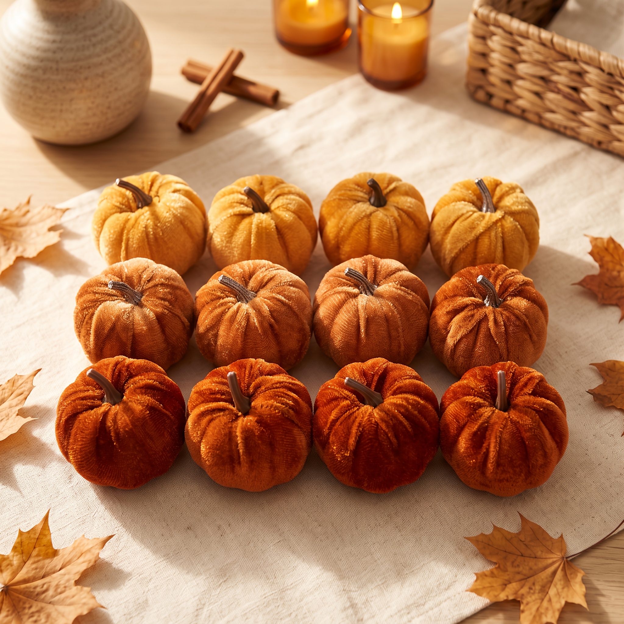 TEMU Lot de 15 citrouilles d'Halloween en velours – Citrouille de décoration d'automne , centre de table, décoration de jardin intérieure et