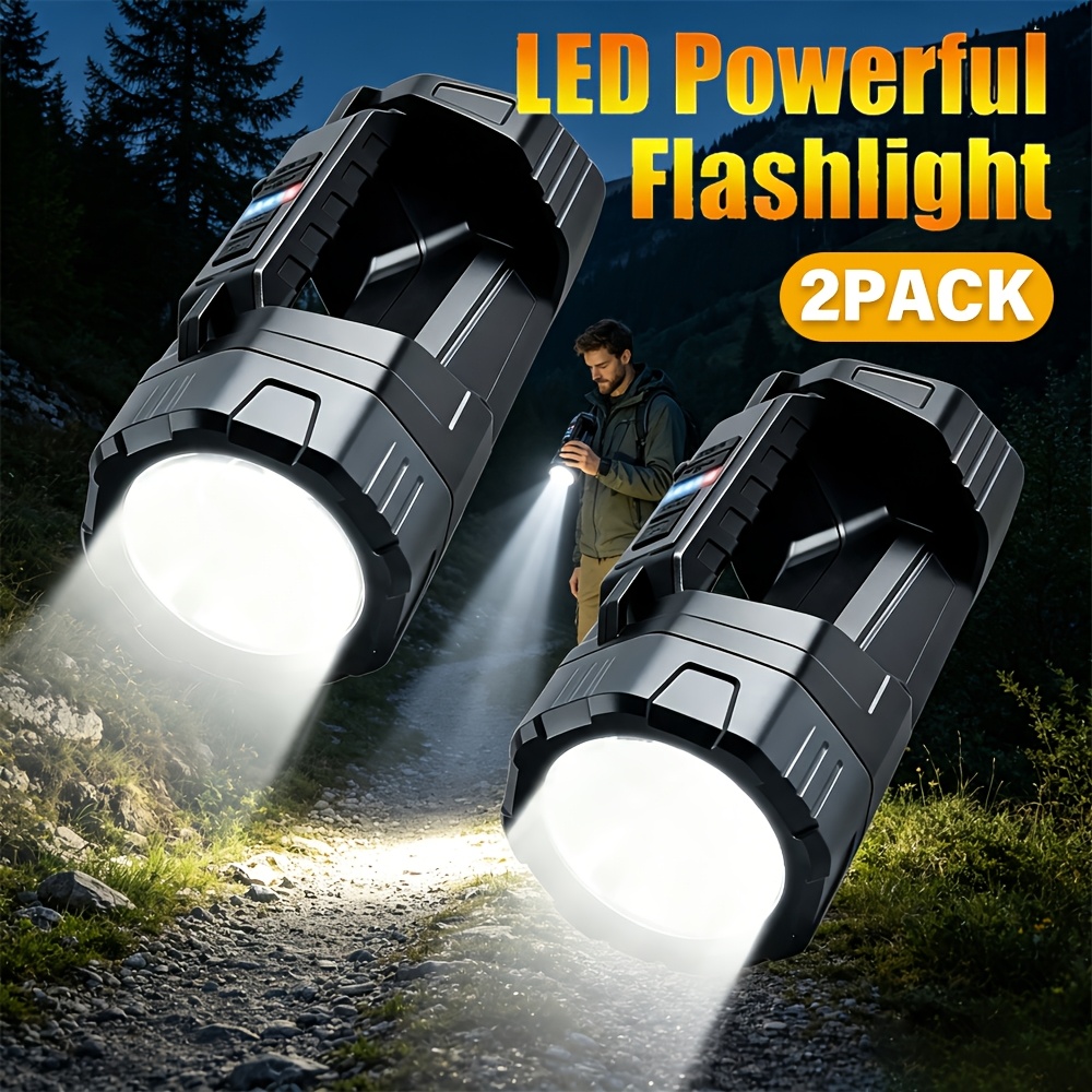 TEMU 2 lampes de poche LED rechargeables, projecteur portatif ultra-, lampe de poche portable, pour le camping, la randonnée, , les urgences à