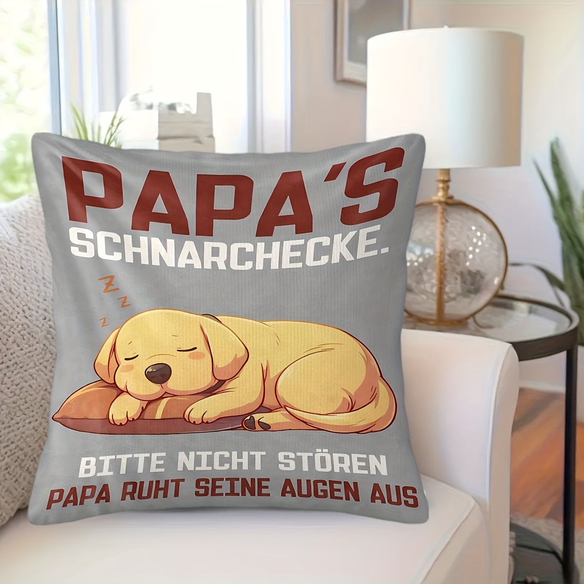 E-shop Kissenbezug mit Vaters kleinem Hund, der schläft, aus kurzem Plüsch mit einseitigem Druck (Kissen nicht enthalten). zum Dekorieren von Sofas,