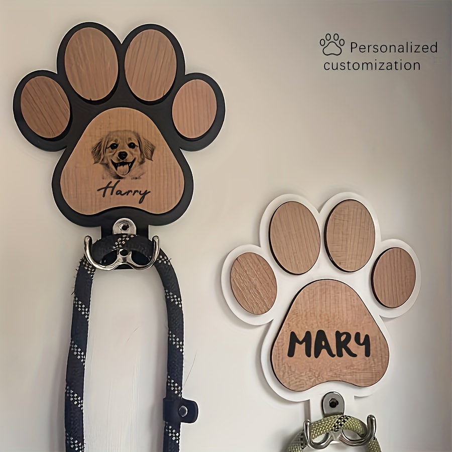 Personalized Dog Wall Hook | Paw Print - Custom Carved Name/Date/Text Suitable for Collar & Coat Hanger, Wood Pet Memorial Gift, Durable Hanging Hook for Coats, Collars, Keys - for Entryway,, Pet Store Display