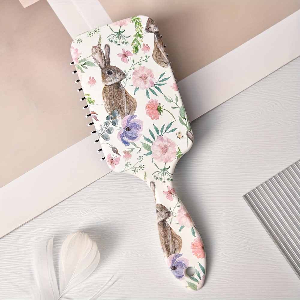 TEMU Easter Bunny Pattern Air Cushion Comb - Anti-static, For All Hair Types, Nylon Bristles & Abs Handle, Stocking Stuffer