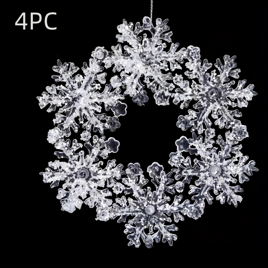 Image of 4pcs Christmas Tree Transparent Christmas Snowflake Wreath Hanging Decoration Diy Christmas Tree Ornaments Suitable For Home, Festival Party, Scene Decoration Accessories