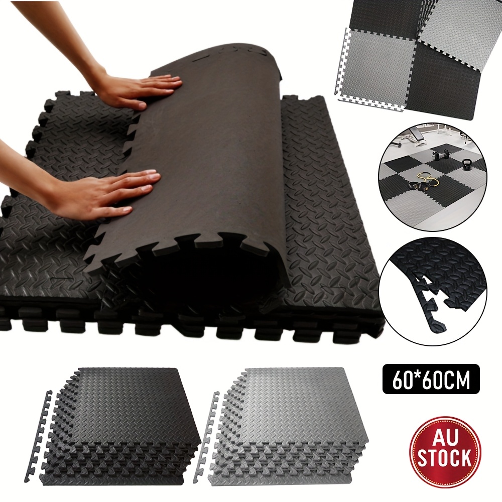 TEMU Enhanced 1cm Extra Thick 48 Sq Ft High-density Eva Foam Workout Mats, 12 Large Interlocking Puzzle Floor Tiles (24"x24") For Home Gym, Black And