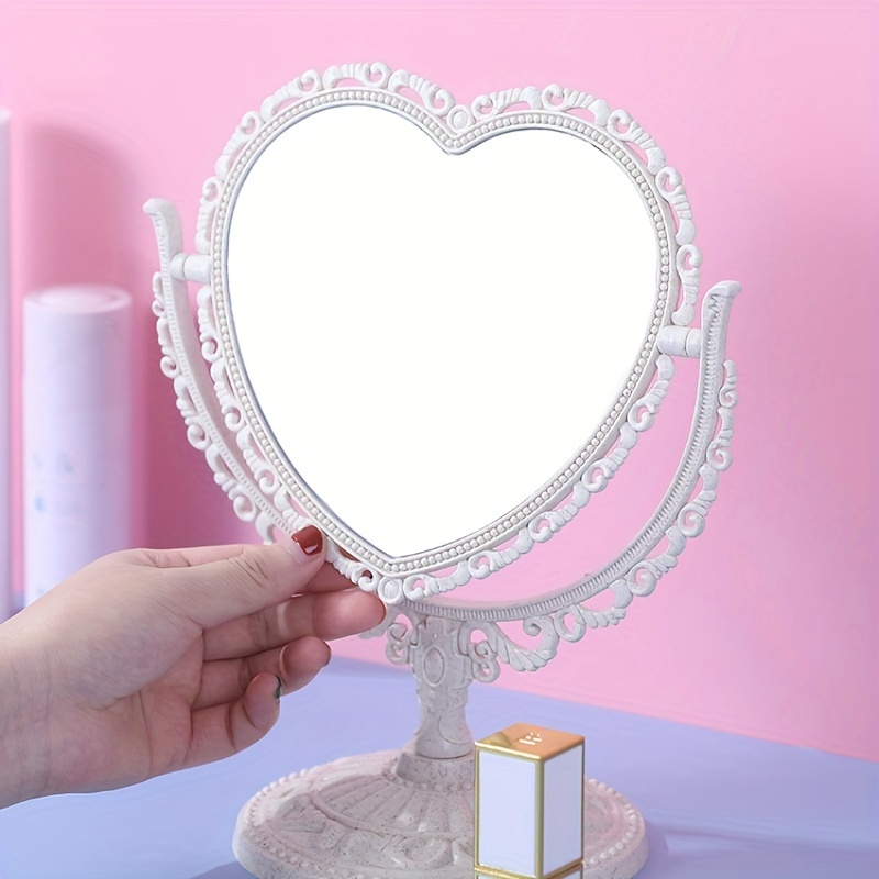 

Vintage Double-sided Rotating Makeup Mirror, Cartoon Themed Tabletop Mirror With Detachable Stand, Lacquered , Plastic Frame, Glass Surface, No Electricity Or Battery Required