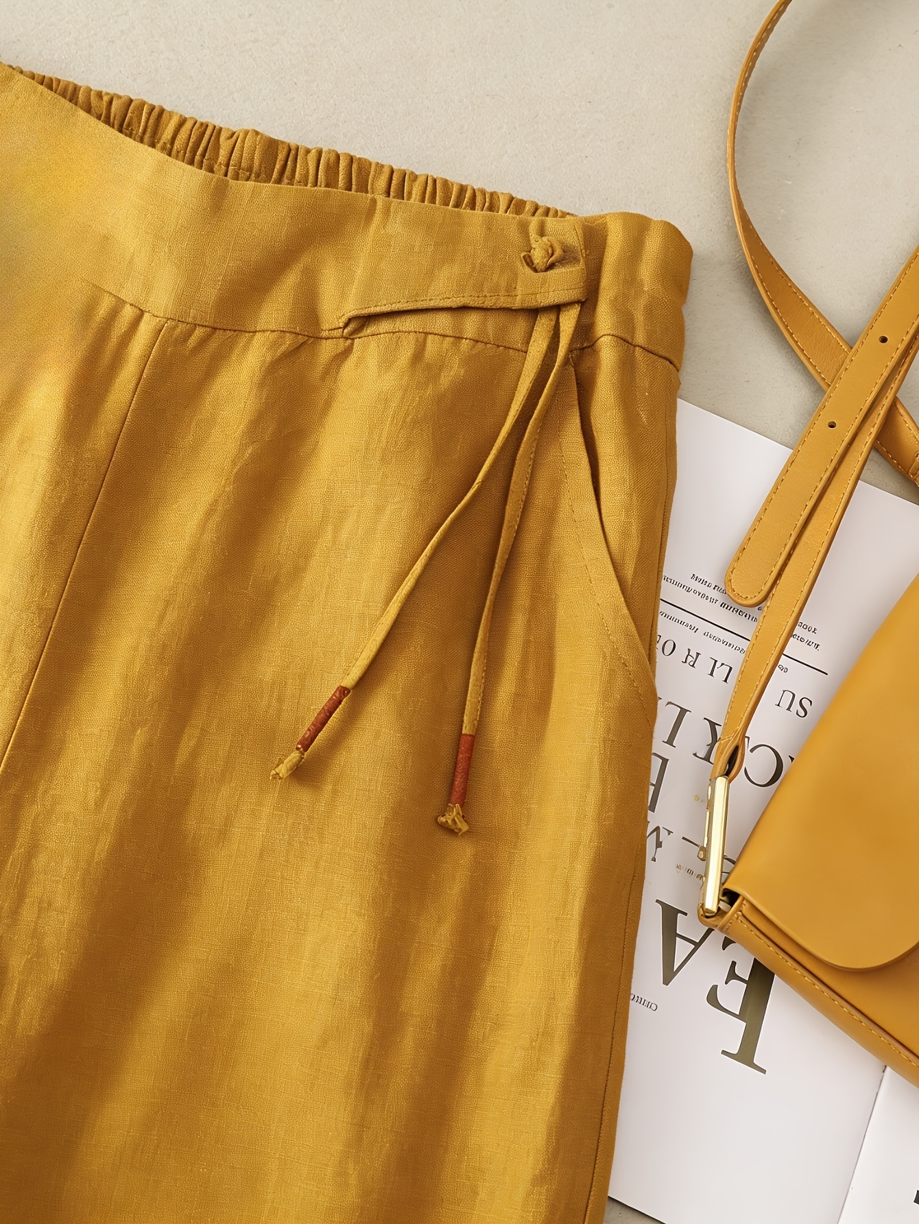 1pc of 100% Pure Linen Women's Wide-leg Pants, Elastic Belt Drawstring Loose Design, Breathable Sagging Design, Suitable for Summer Commuting