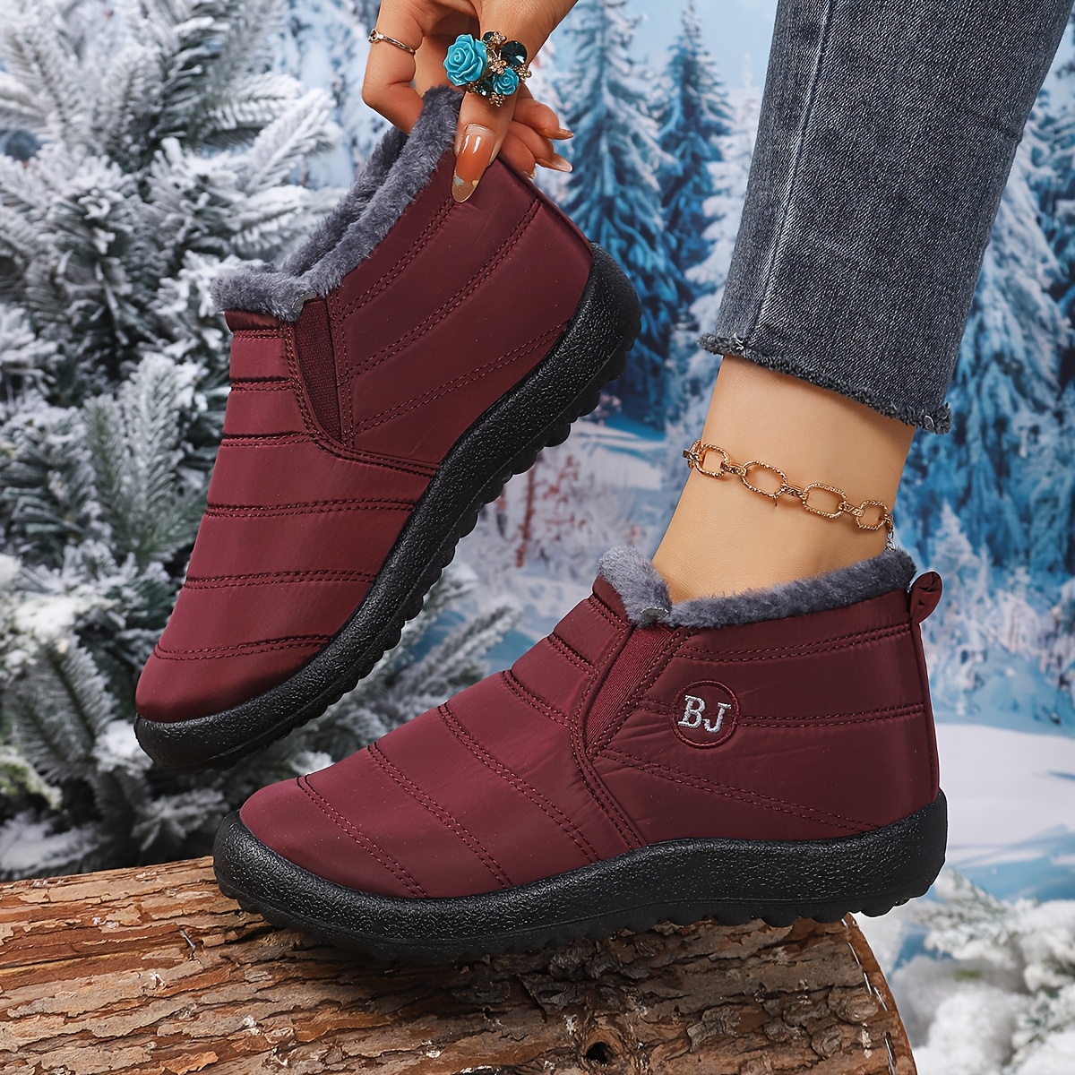 Unisex Winter Snow Boots, Plush-Lined Ankle Boots