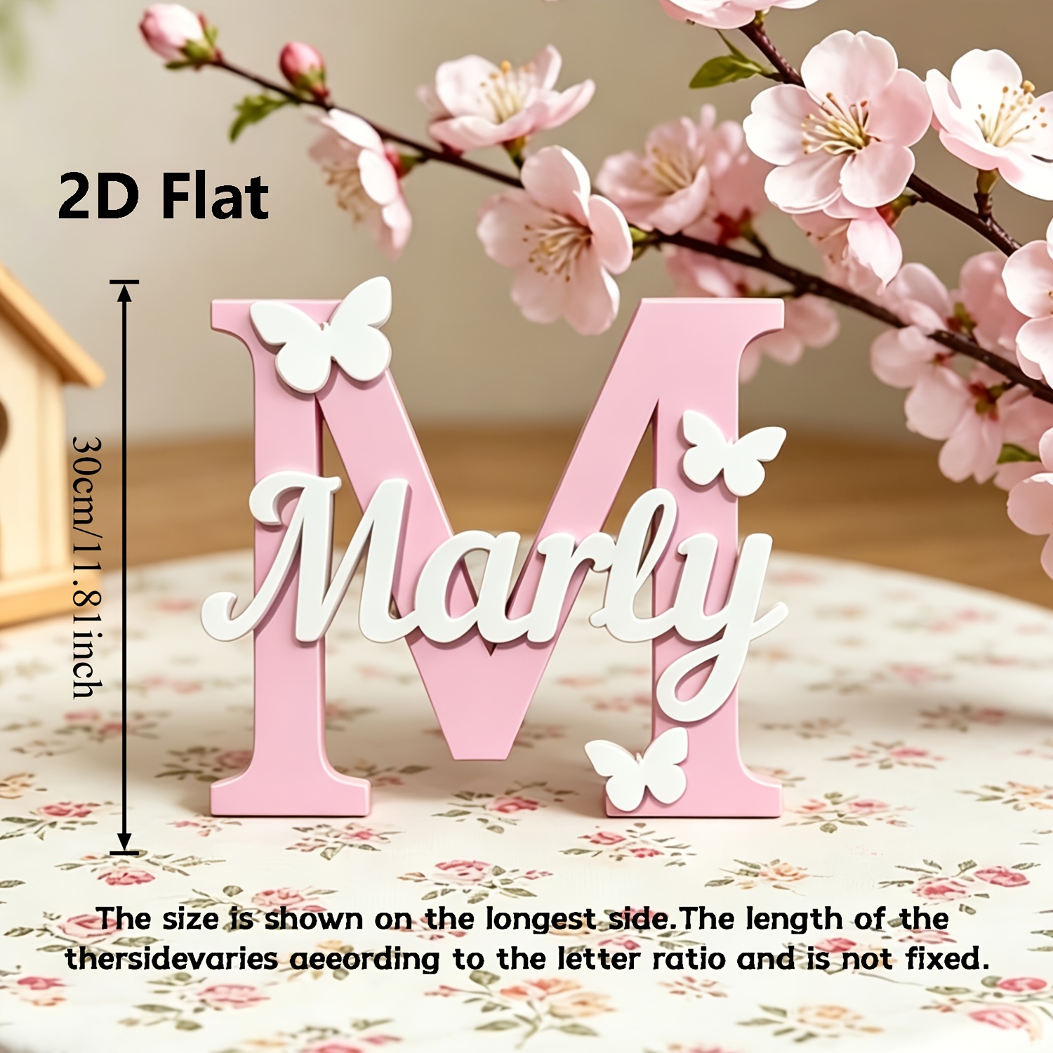 TEMU 2d Flat, 1pc Bohemian Double-layer Wooden Name Plaque With 26 Initials & /heart/flower Decor - Tabletop Ornament Suitable For Weddings,
