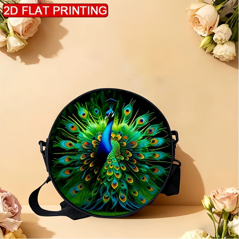 TEMU 1 Women's Shoulder Bag Peacock 2d Printing, Adjustable Shoulder Strap, Zipper Closure, Backpack Style | Casual And Fashionable Crossbody Bag |