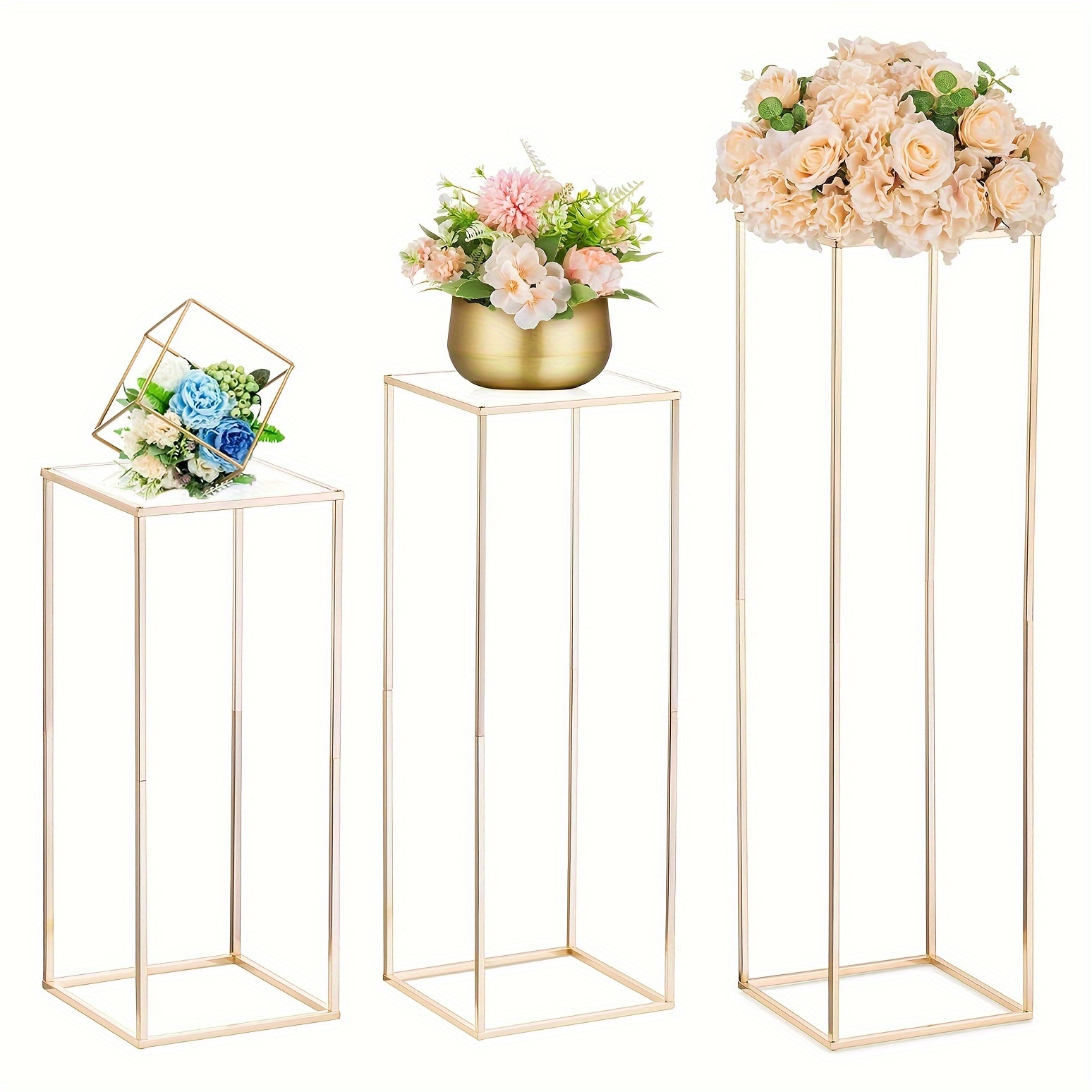 

3pcs, Wedding Centerpieces For Tables With Acrylic Panel, Tall Golden Vases For Centerpieces, Flower Stand For Centerpiece Table Metal Vase Column Stand Party Decorations
