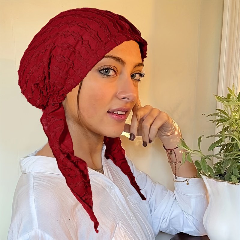 

Women's Ruffle Trim Breathable Pleated Head Scarf Cap, Breathable Hair Cap, Fashionable Turban, Multicolor Available