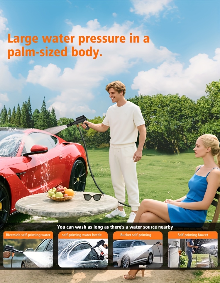 portable wireless high pressure electric car washer with 3 4 layers 4000mah rechargeable battery 5m 10m hose foldable design usb rechargeable power for camping car washing outdoor cleaning portable washer camping essentials   construction durable material   electronics Product details 4