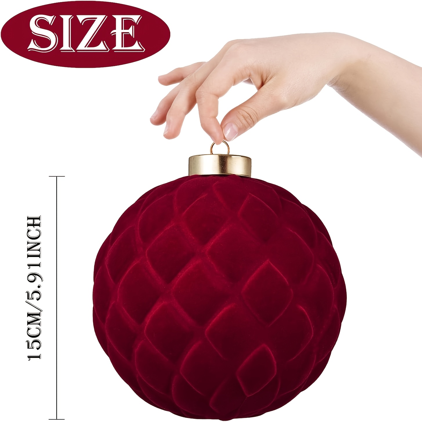 TEMU 15cm/6 Inch Anti-drop Material Premium Velvet Burgundy Christmas Ball With Ribbon, 2 Different Shapes (round, Diamond), Christmas Tree Hanging