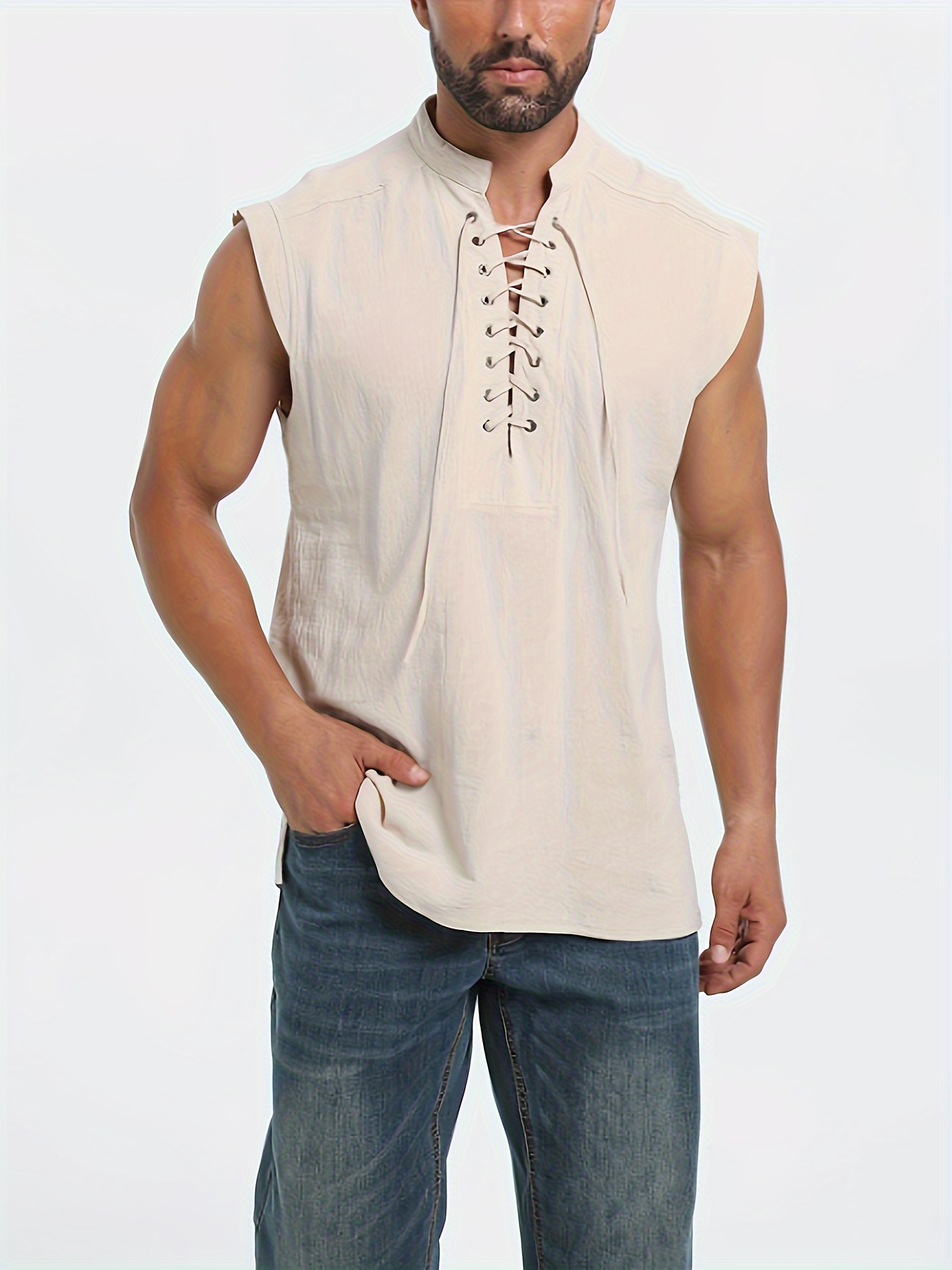 Men's Plus Size Sleeveless Traditional Chinese Guizhou Shirt - Stand Collar Loose Fit with Drawstring & Button Front Closure, Olive Green Casual Retro Top for Spring Summer Fall, Machine Washable, PLUS SIZE