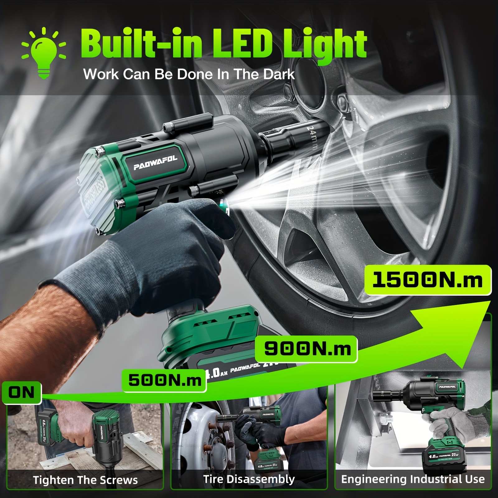 Cordless Impact Wrench | 21V Brushless 1500Nm High Torque (1/2