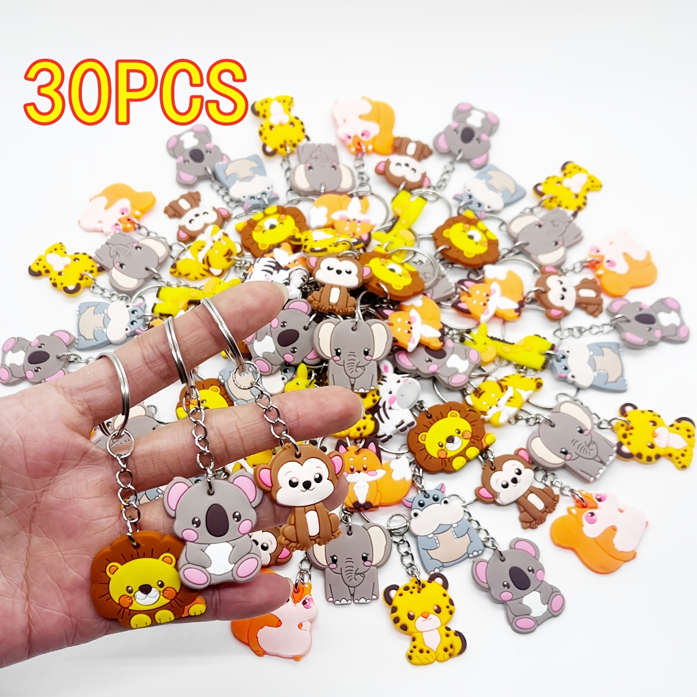 TEMU 2d Flat, 15/30/50 Pvc Cute 2d Cartoon Keychains, Various Animals, Zoo Series, Suitable For Backpacks, Phone Cases, Luggage, Postcards, Event
