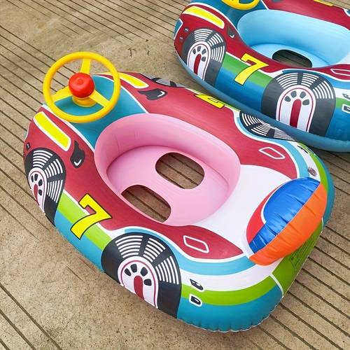 kids swim float ring with steering handle horn racing theme inflatable water seat for children pvc material