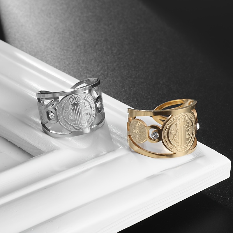 Stainless Steel Adjustable Saint Benedict Ring, Unisex