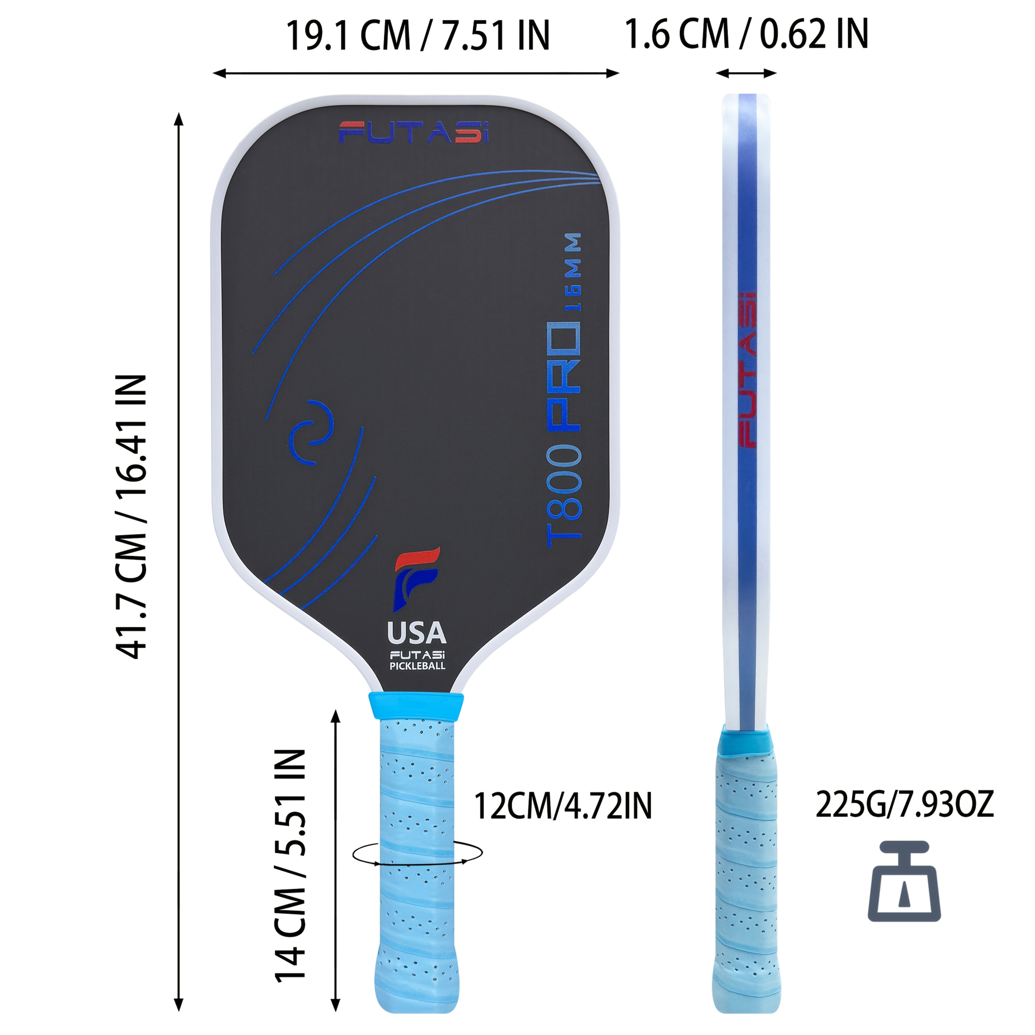 T800 Carbon Fiber Pickleball Paddle, Superior Spin