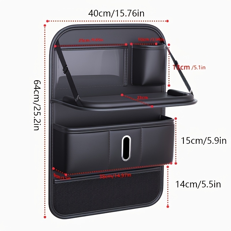 TEMU Sac de rangement pour de siège de voiture en similicuir - Grand organisateur pliable avec plateau, porte-boîte à mouchoirs, porte-gobelet et