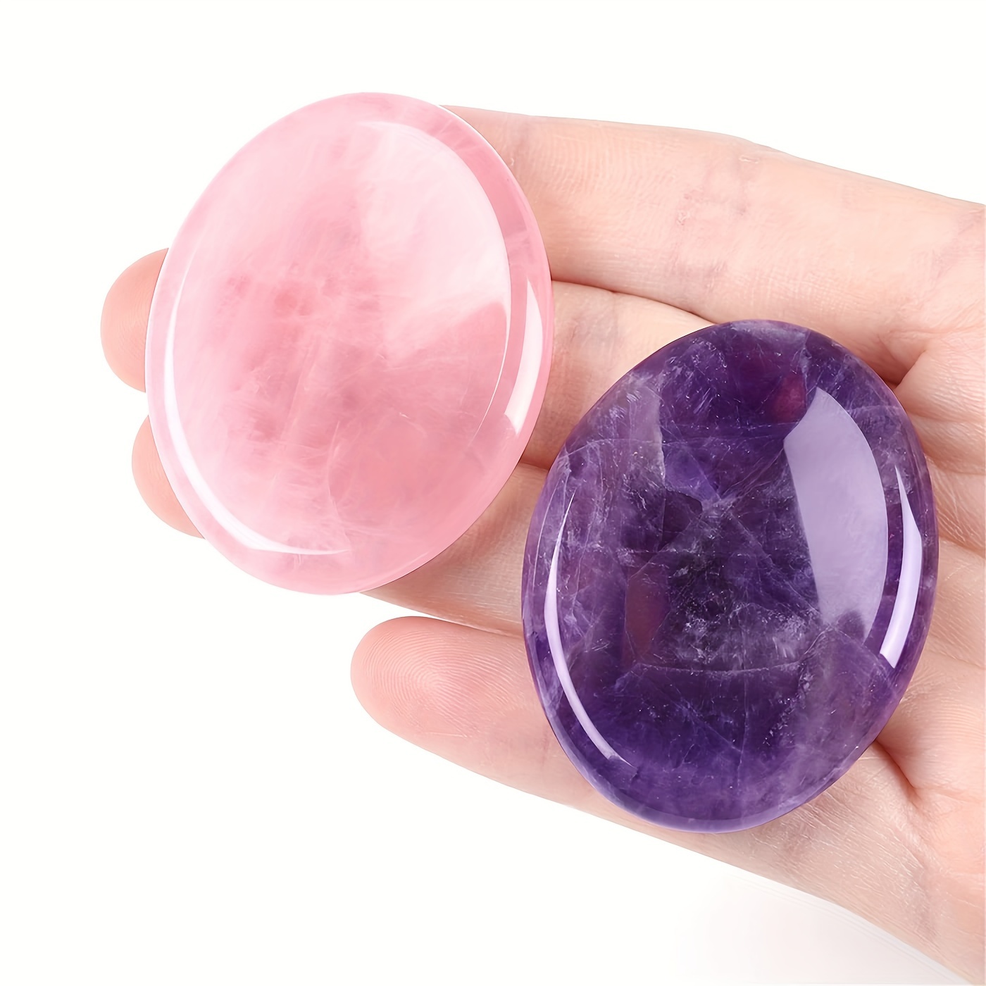 

2pcs Amethyst Rose Quartz Hand Gemstone Pocket Natural Stone