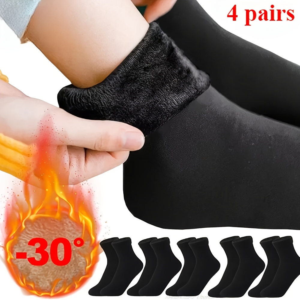 

4pcs Cozy Fuzzy Winter Socks - Polyester & Fiber, Solid Color, Mid-calf Length, Hand Washable - Skiing & Snowboarding, In , Winter Clothes