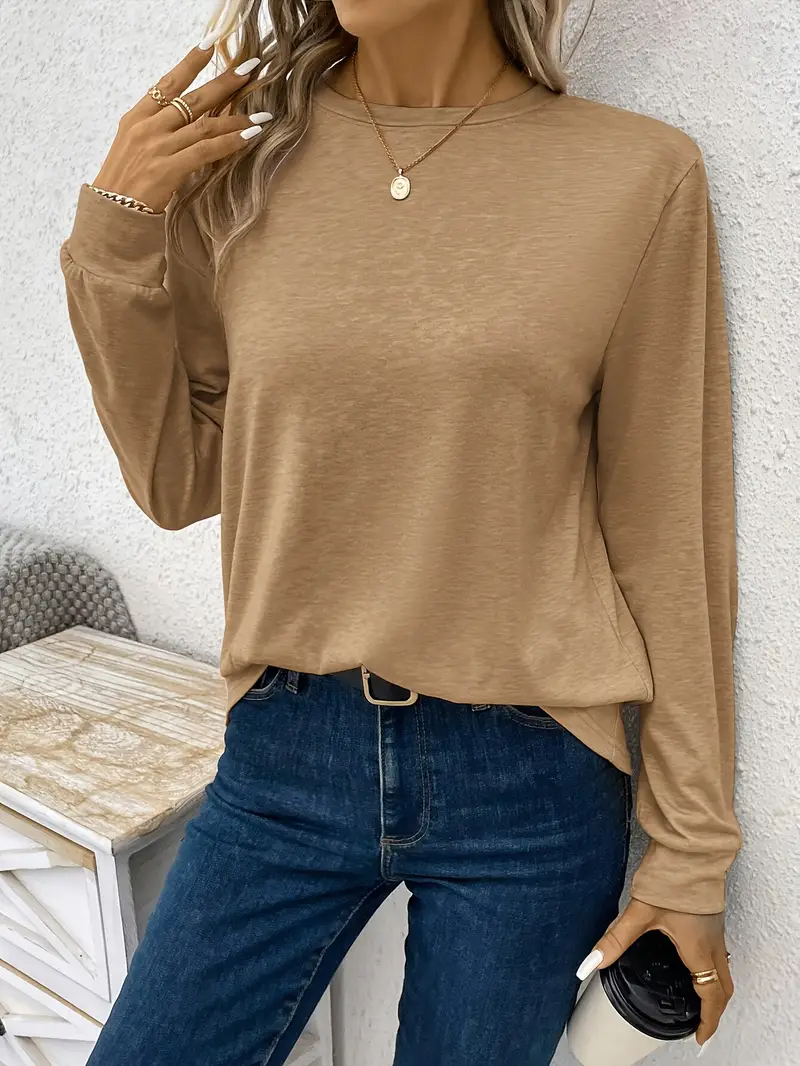 solid color crew neck t shirt casual long sleeve t shirt for womens clothing Product details 15