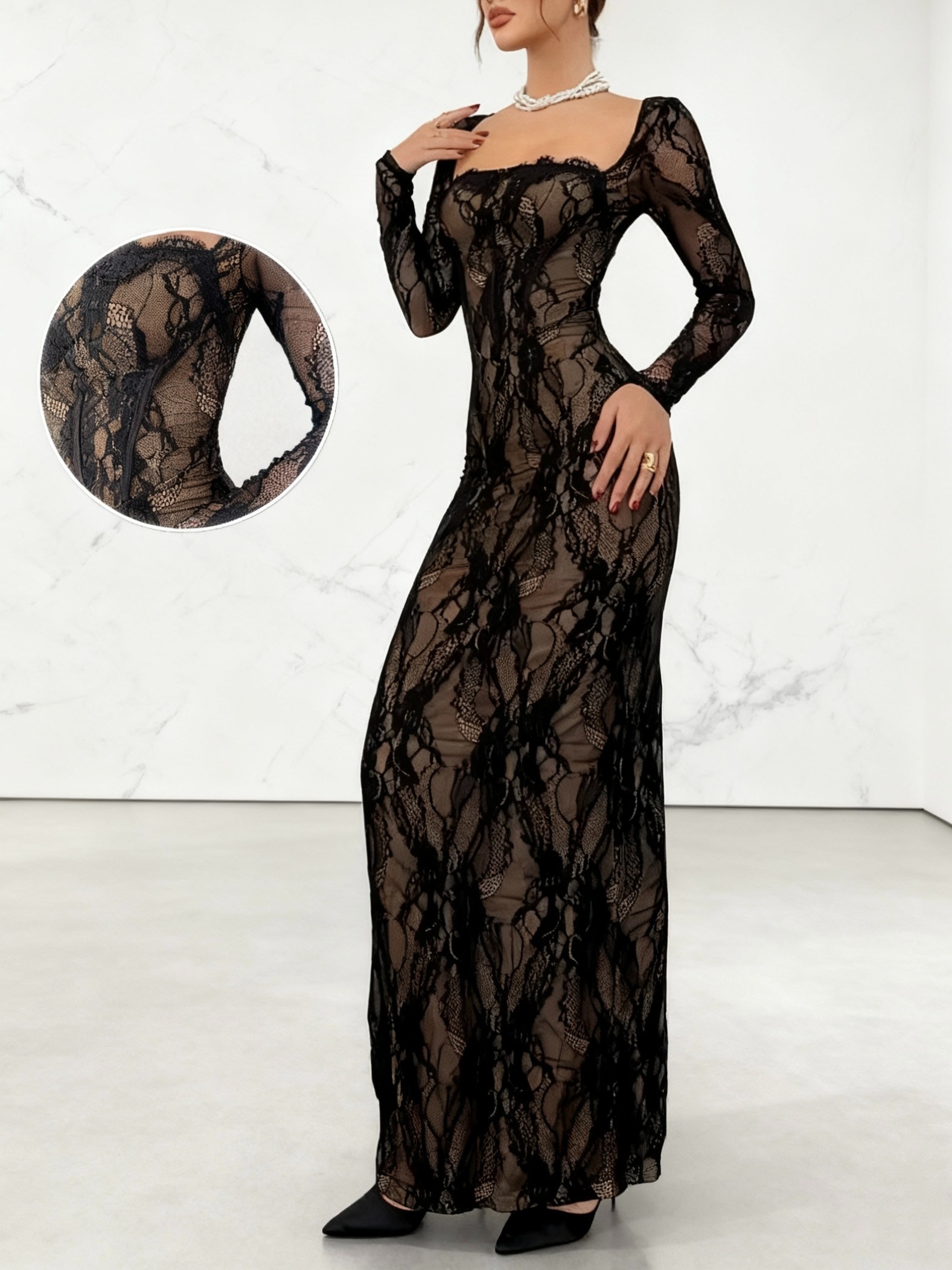 chinese dress ladies LAURILLE / Off-Shoulder Black Lace Wedding Dress
