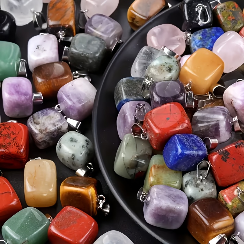 18pcs Natural Stone Bohemian Irregular Square Pendants