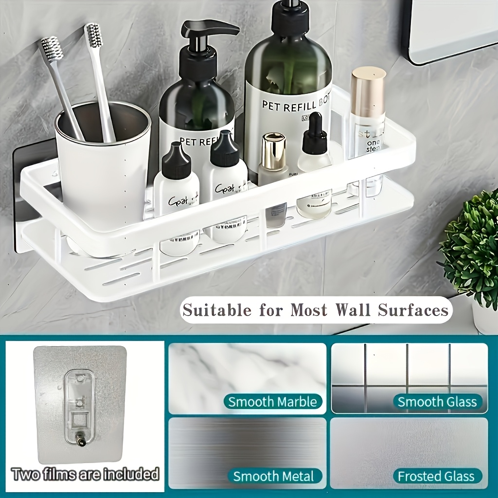 E-shop Großes, wandmontiertes Aufbewahrungsregal aus Kunststoff mit 2 Haken, einfache Installation, kein Bohren erforderlich, robustes ABS-Material,