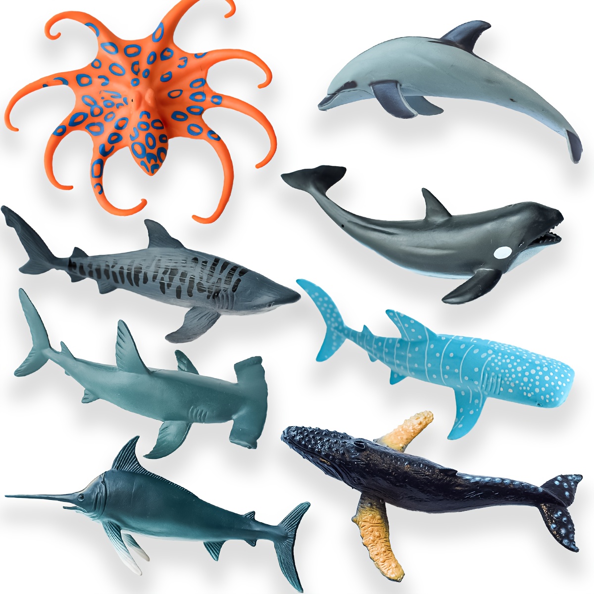 Image of 8 Realistic Ocean Animal Figures | Parent-child Cognitive Toy | Kindergarten Learning Aid | Decorative Ornament | Birthday Holiday Gift | Halloween Christmas Gift
