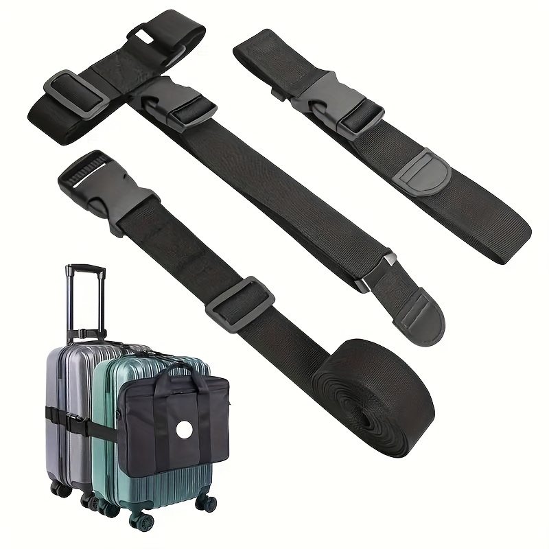 TEMU 3pcs Heavy Duty Adjustable Luggage Strap - Durable Nylon Carrying Case Strap With Safety , Design Of Use, Perfect For Travel - Black, Travel