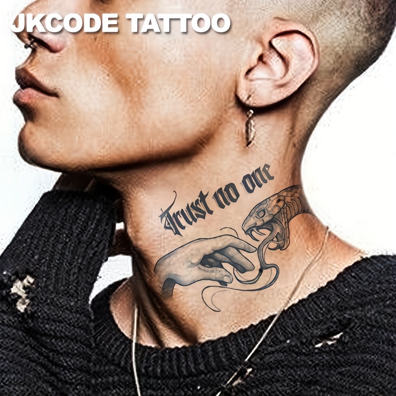

Rock And Hip-hop Cool Style Herbal Tattoo Sticker On My Neck And Hands, Lasting Waterproof For 15 Days, Temporary Tattoo