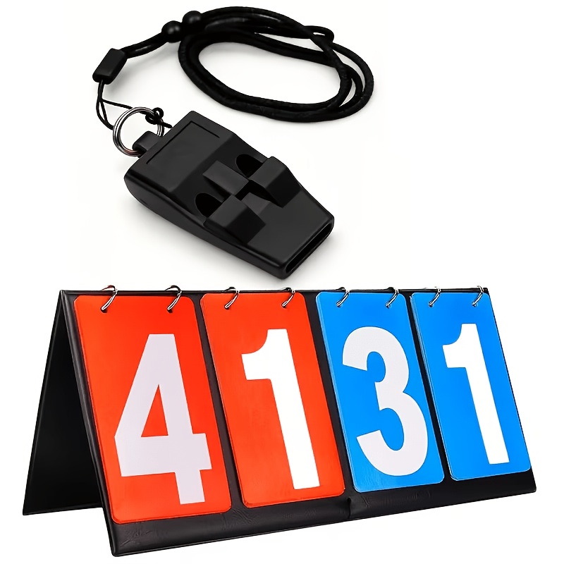 TEMU Four-digit Scoreboard With Whistle Set, Flip-style Reusable Scoring Board For Soccer And Basketball Games, Professional For Competitions And