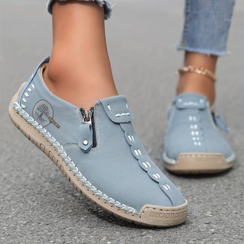 womens handmade casual loafers suitable for 10 occasions and festive outfits comfortable and durable slip on sneakers with zipper closure breathable perforated design rubber sole ideal for outdoor wear spring women shoes