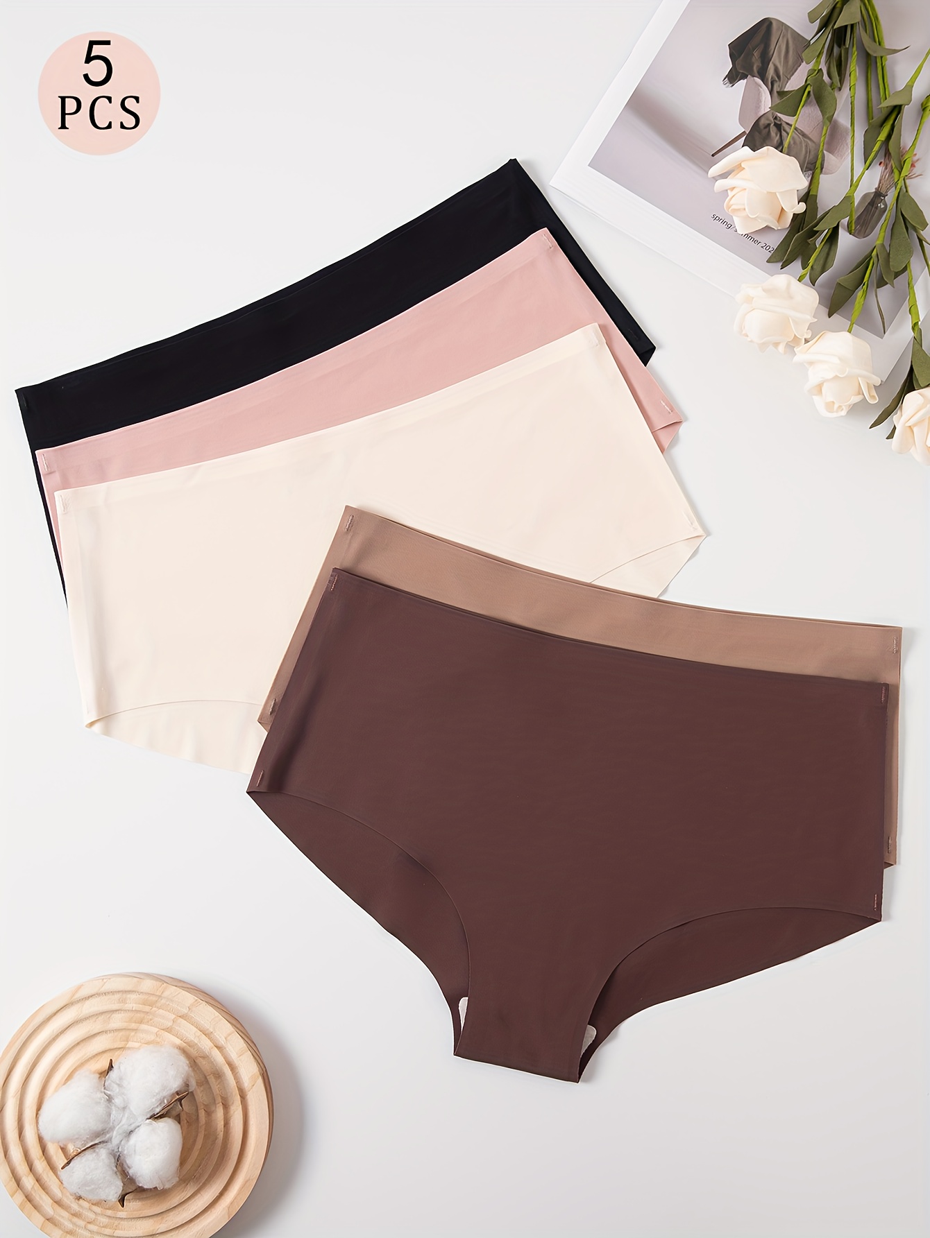Pack De 5 Braguitas Sin Costuras De Cintura Media - Tela Suave De Poliamida Y Spandex, Tallas XS-XL - Ropa Interior Cómoda Para El Día A Día