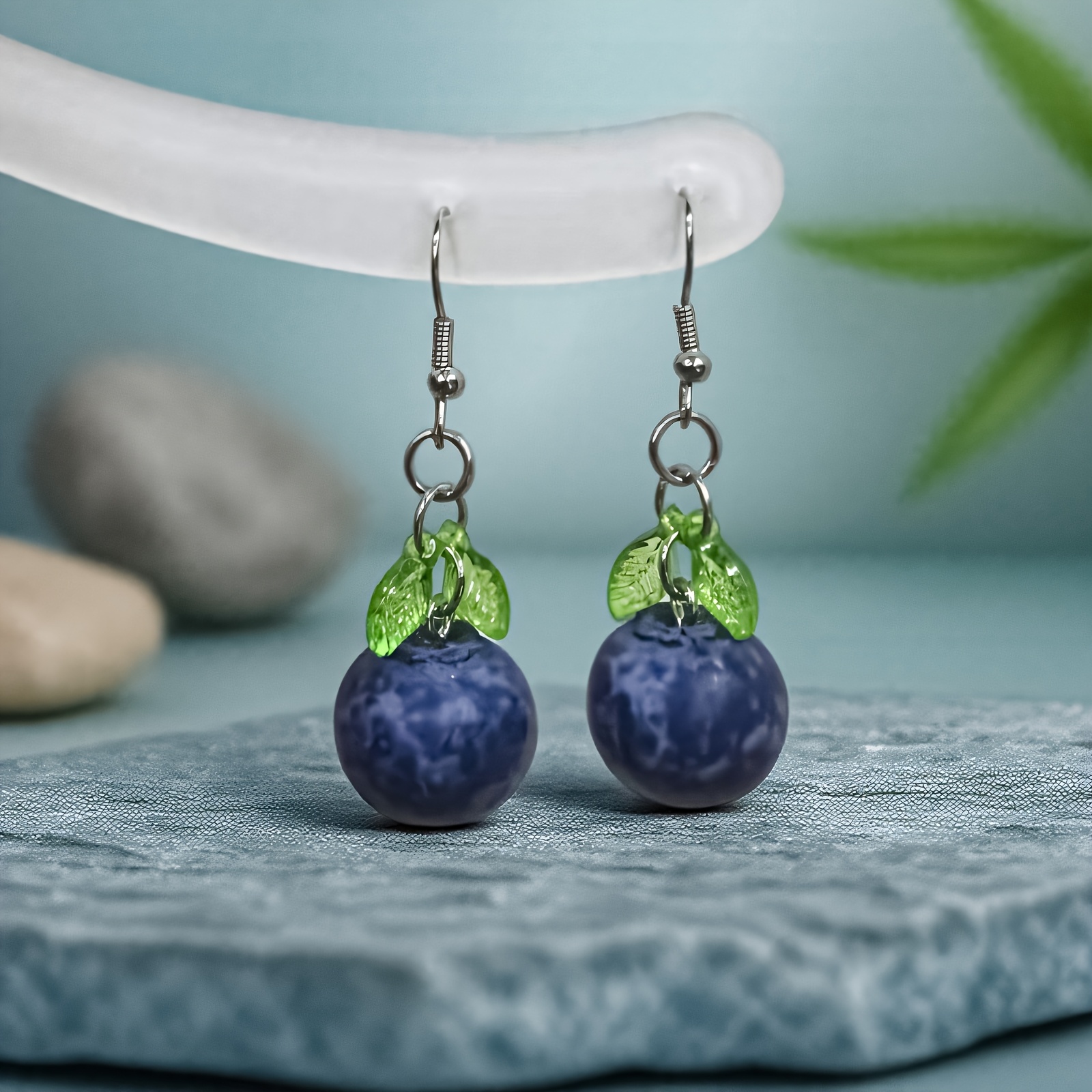 Whimsical Blueberry Dangle Earrings Realistic Resin Berries for Women
