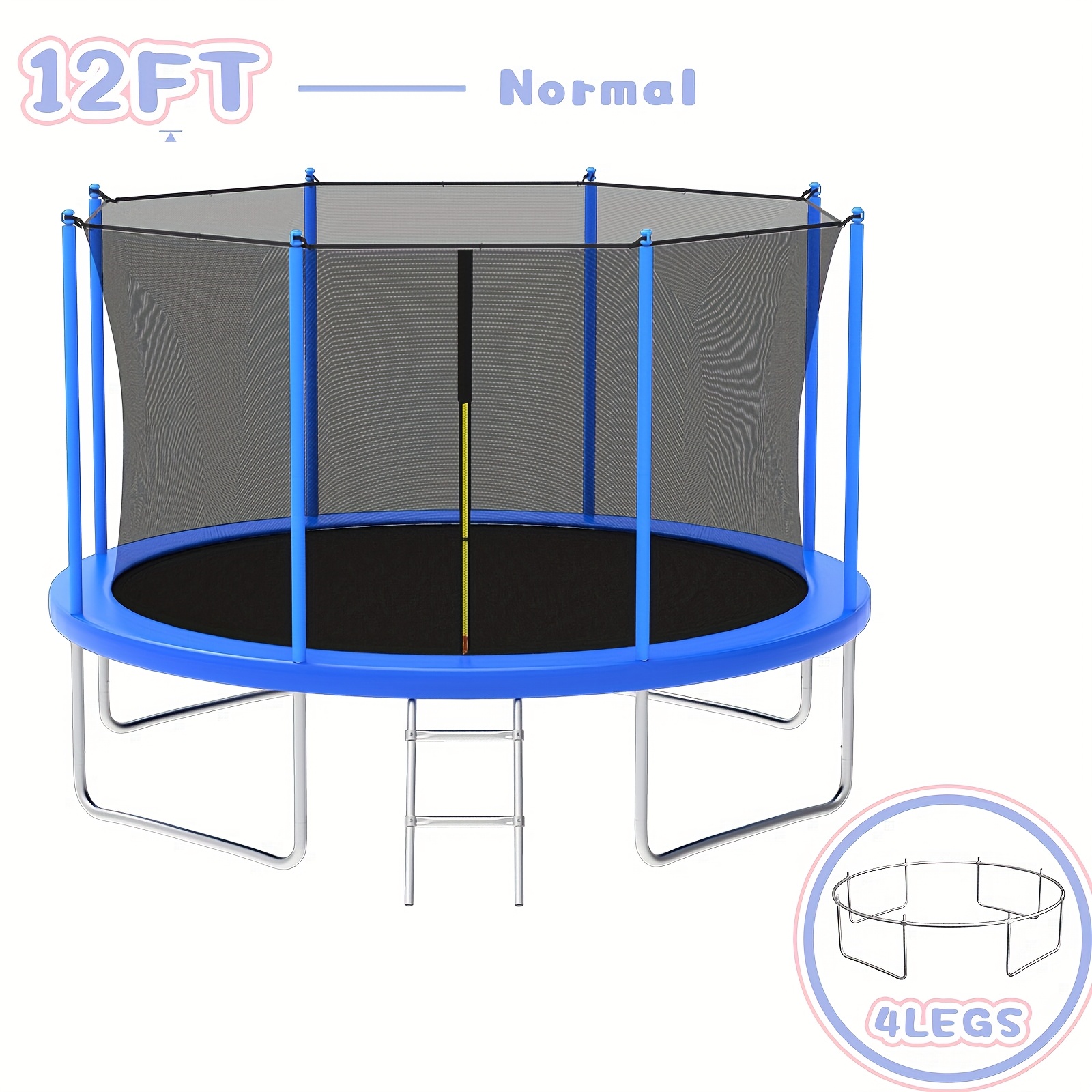 14ft/12ft/10ft Outdoor Kids Trampoline with Water Spray Device, Equipped with Safety Net and Heavy-Duty Rust-Resistant Frame, Suitable for Children and Adults, Includes Basketball Stand and Ladder Blue