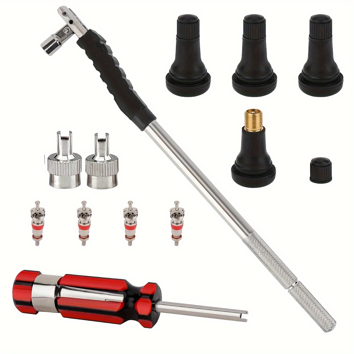 

12-piece Premium Tire Valve Stem Tool Kit - Fit, Durable Metal Construction For Easy Installation & Removal