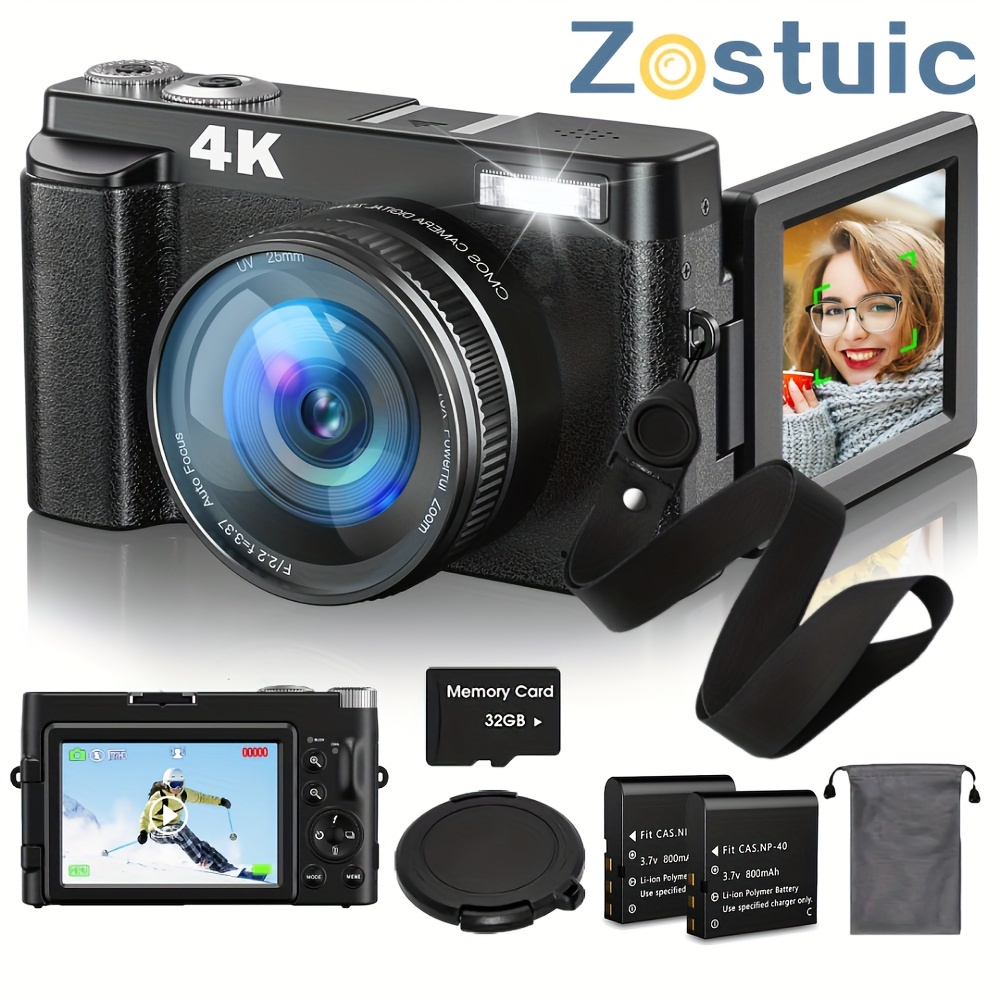 Videocámaras 4K con pantalla táctil de 3 pulgadas y tarjeta 32G, cámara  digital WiFi, zoom digital 18X, cámara de vlogging para grabación de video  de