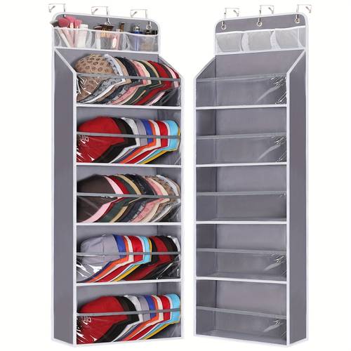over door hat racks for baseball caps stuffed animal storage clear deep pockets hat organizer for closet or wall hold 60 hats storage holder with 3 hooks caps display grey