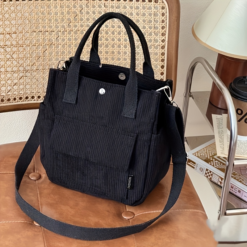Image of Easy Multi-pocket Women's Tote Bag, Casual Fashion Large Capacity Shoulder Bag, Large Corduroy Handbag - Fashionable , Spacious Shoulder Carry, Durable Button Closure, Suitable For Daily Use