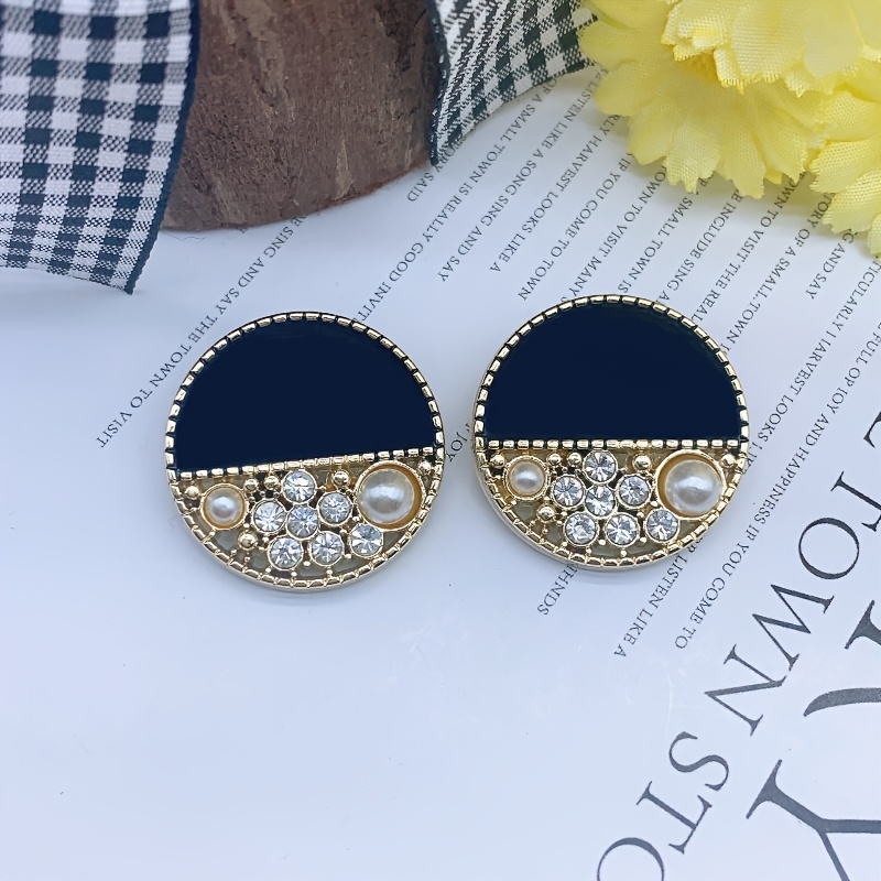 TEMU 10pcs Pearl Rhinestone Buttons Black Golden Hollow Buttons Round High Foot Buttons Dress French Buttons Wedding Dress Buttons Men's And Women's