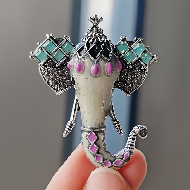 E-shop Vintage kreative Emaille-Elefantenbrosche, Tierförmige Brosche mit funkelnden Strasssteinen Emaille, Damenmodischer Luxusschmuck, Neutrale